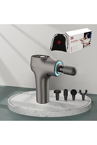 Hi5 Flathead Titreşim Masaj Aleti Masaj Tabancası Masaj Tabancası Kas Fasyası Doku Gevşetme Akıllı Işık Sistemi İle 6 Seviye Hız-4 Kafa Aparatları/gri/kadife Çanta
