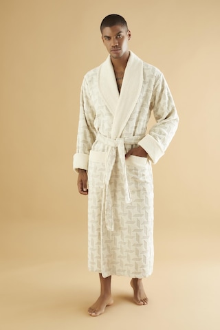 Jakarlı Organik %100 Cotton Erkek Bornozu Krem