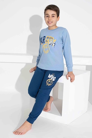 Tarık Erkek Çocuk Desenli Uzun Kollu Pijama Takımı-958 Mavi