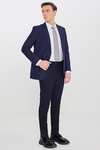 Ac&co Erkek Lacı Mavı Slim Fit Mono Yaka Desenli Çift Pantolonlu Takım Elbise