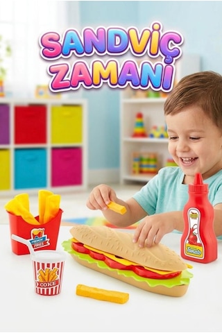 Küçük Şeflerin Eğlenceli Fast Food Seti Sandviç Zamanı: 4 Parça Renkli Ve Eğitici Oyuncak Seti