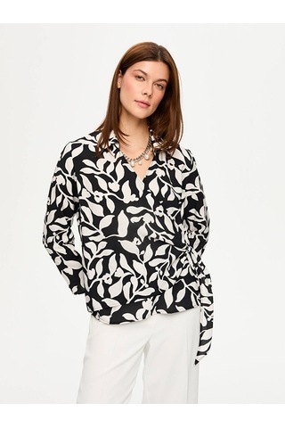Monochrome Desen Beli Bağcık Detaylı Uzun Kol Bluz S26blz018 Us26blz01810 Siyah