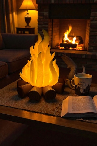 3d Baskı 16 Cm Kamp Ateşi Led Mum Dekoratif Tealight Gece Lambası Masa Üstü Aydınlatma Sarı-16cm