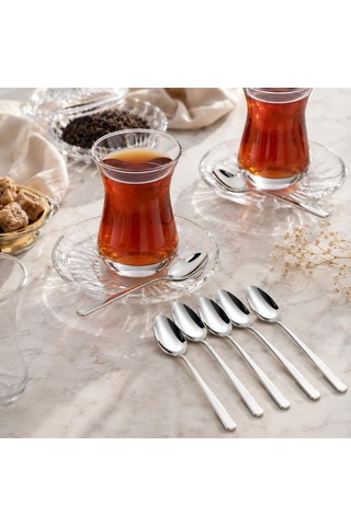 Lexroo Çay Kaşığı, 6'lı Paslanmaz Çelik Kaşık Seti, Gümüş Metal 10 Cm, 6 Adet