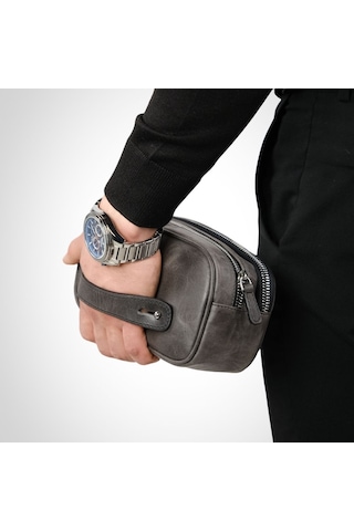 Mft Leather Hakiki Deri Unisex El Çantası Fermuarlı, Parmak Askılı, Kişiye Özel Naina 1134 - Tiguan Antrasit Tiguan Antrasit
