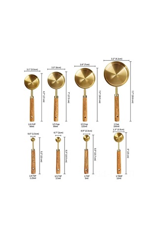 Hfambition 8 Parça Ahşap Saplı Paslanmaz Çelik Ölçü Kase Ve Kaşık Seti - Metrik/abd Ölçüleri İle Pastacılık Ve Pişirme İçin Diğer