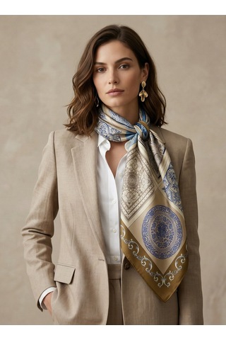 Çini Sırrı Scarf Desen 90x90cm Eşarp/fular Bej
