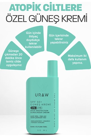 Uraw Aloe Vera Kuru Atopik Ciltlere Özel Doku Yenileyici Güneş Kremi SPF50+ 50 ML