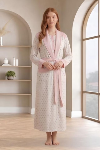 Mecit Pijama Mecit 6360 Pembe Kadın Sabahlık Pijama Gecelik Set