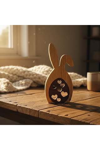 Simdale Wood İsimli Ahşap Tavşan Ve Kalp Motifli Kırmızı Yumurta
