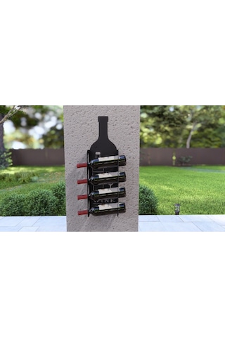 Şarap Şişesi Duvar Rafı Metal Desenli