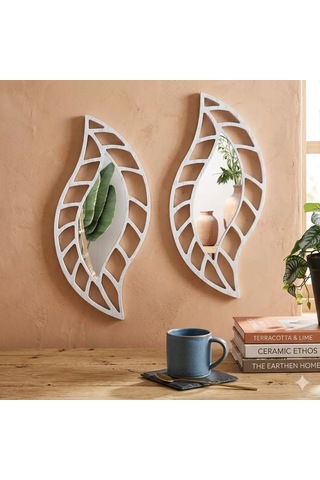 Znv Zenvia Mey İthalat 2'li Set Kırılmaz Pleksi Dekoratif Duvar Aynası - 20x35 Cm Yaprak Formlu 1. Sınıf Akrilik Renkli