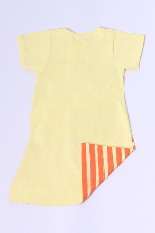 Kız Çocuk Elbise Karakter Baskılı Çizgili A25 Sarı