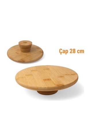 Bambu Ayaklı Sunumluk, 28 Cm Bambu Sunum Tabağı Açık Bej