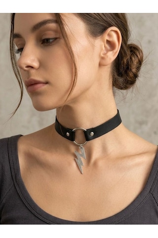 Deri Choker Yıldırım Kolye Punk Gotik Boyunluk Kadın Rock Stil Kolye Ayarlanabilir Siyah Choker Trendy Takı Çok Renkli
