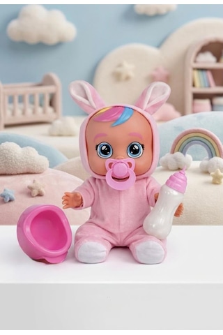 Konuşan Ve Gözyaşı Döken Kolları Ve Kafası Et Bebek Peluş Tulumlu 28 Cm Ağlayan Oyuncak Bebek Pembe