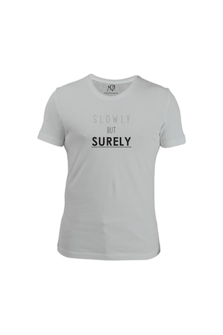 Erkek Bisiklet Yaka Siyah Tshirt Slowly But Surely Baskılı 001