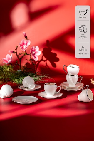 Emsan Florea 6'lı Kahve Fincan Takımı Platin 90 Ml Platin