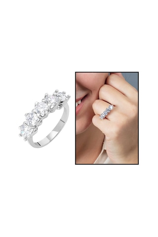 Tesbihane Starlight Diamond Pırlanta Montür 925 Ayar Gümüş Kadın Beştaş Yüzük Beyaz