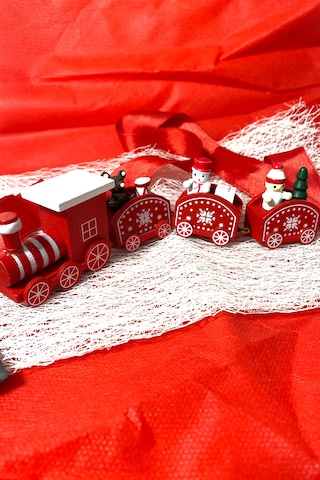 Yılbaşı Treni El Yapımı Ahşap Noel Treni Kırmızı
