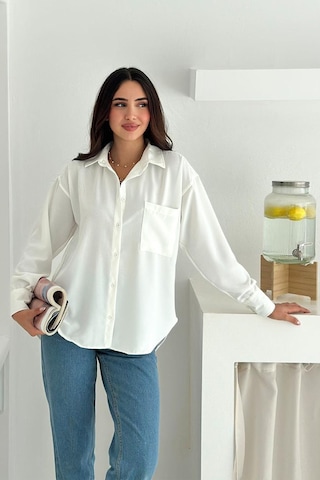 Noa & Noa Kadın Oversize Gömlek Astarsız & Rahat Kesim Beyaz