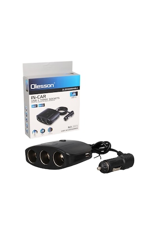 Xtechnx Cihan25574 Olesson 1635 12-24v Çift Usb Girişli 100w 70 Cm Kablolu 3'lü Araç Çakmak Çoklayıcı Kod:25574