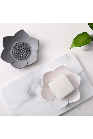 2 Adet Lotus Desenli Sabun Ve Sünger Tutacağı Silikon Beyaz Su Giderli Lotus Şekilli Sabunluk Diğer