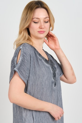 Ella Camelia Kadın Omuz Detaylı Çift Cepli Kendinden Desenli Elbise 19e074 Indigo Indigo