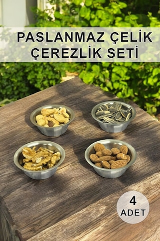 4 Lü Paslanmaz Çelik Sunumluk Sosluk Ve Çerezlik Bej