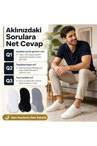 Çorap Giyim Erkek Geri Dönüşüm İplikli 6 Lı Görünmez Sneaker Çorap, İnce Dikişli, Nefes Alan Yazlık Babet Çorabı, Kaymaz Topuklu Siyah Gri Beyaz Çok Renkli