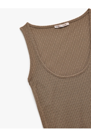 Koton Kolsuz Dokulu Krep Kumaş Derin U Yaka Pijama Üstü Kahverengi 5slk90016mk Kahve