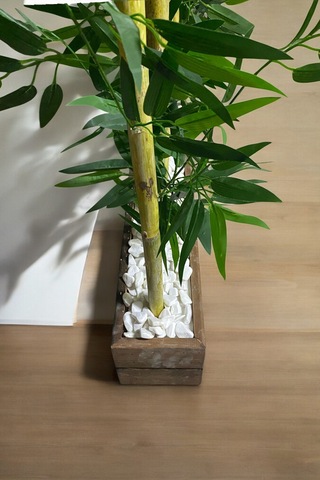 Yapay Çiçek 100 Cm Doğal Ahşap Saksı Kalın Bambu 180 Cm Yükseklik