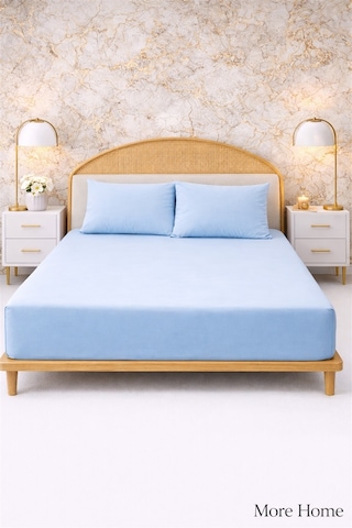 More Home Tek Kişilik Lastikli Çarşaf Seti + Yastık Kılıfı Mavi