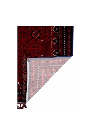 Elvey Home Afgan Vintage Kaymaz Taban Gerçek Kadife Bambu Sık Dokuma Otantik Dekoratif Zamansız Tasarım Halı Red/bordo