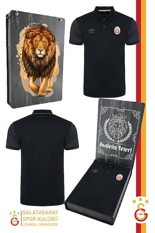 Galatasaray Lisanslı Polo Yaka Siyah Spor T-shirt Kutulu 001