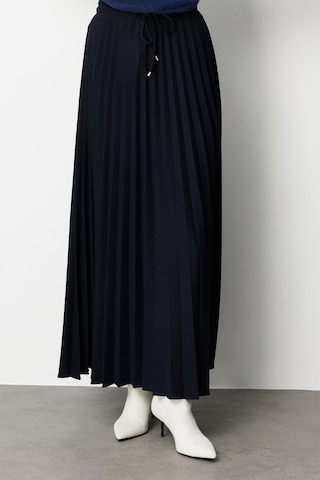 Mizalle Örme Krep Piliseli Maksi Lacivert Etek Lacivert