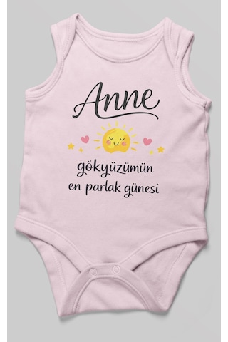 Morivokids Anne, Gökyüzümün En Parlak Güneşi Sıfır Kollu Bebek Body Bebe Pembe