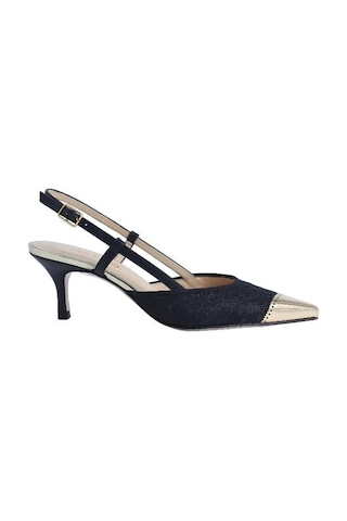 Poletto Hakiki Deri /tekstil Sıyah-altın Ayakkabı Stiletto 9841 59-2509 Siyah