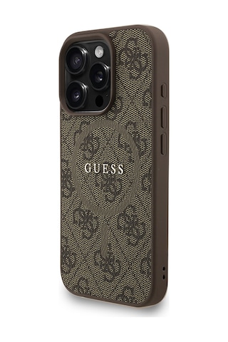 Apple iPhone 16 Pro Uyumlu Kılıf Guess Lisanslı M safe Bilek Askı İpli Yazı Logolu Kapak Kahverengi
