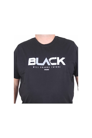 Moc Grande Mocgrande Erkek Büyük Beden Sıfır Yaka Tişört Black 25176 Sıyah Siyah
