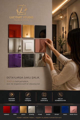 10 Adet 1mm Dekoratif Kare Gümüş Pleksi - 10x10, 15x15, 20x20, 25x25, 30x30, 35x35, 40x40 Cm Kendinden Yapışkanlı Duvar Dekorasyonu Ürünü Pleksi Ayna Beklentisiyle Almayınız