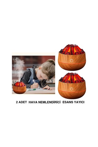 2 Adet Hava Nemlendirici,aroma Difüzörü Şömine Görünümlü Alev Buhar Makinesi Kahverengi