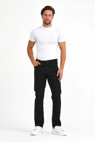 Vikingsjeans Normal Kesim Fermuarlı Geniş Paça Yüksek Bel Siyah Baba Örme Kumaş Kot Pantolon Siyah