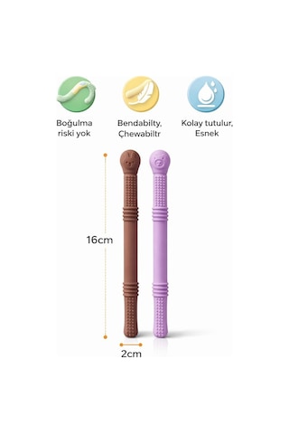 Bebek Diş Kaşıyıcıs Silikon Pipet & Diş Kaşıyıcı Set 3 Lü Kahverengi, Lila & Turuncu Dişlik Çiğneme Tüpü Pipet Yeşil - Sarı
