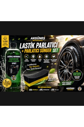 Akgüneş Motogaraj 1 Lt Lastik Parlatıcı + Lastik Parlatma Süngeri Seti Derin Parlaklık Ve Uzun Süreli Koruma