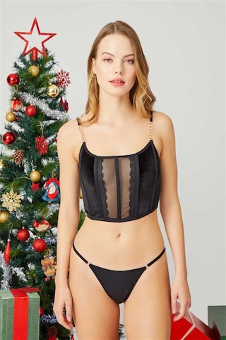 Cottonhill Cottonhıll Ayarlanabilir Lastikli Tül Detaylı Kadın Kadife Bralet Siyah