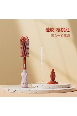 Yaozixa Bebek Silikon Biberon Fırçası Seti - Pipet Ve Emzik Temizleyici, Toksiksiz, Dayanıklı, Kırmızı