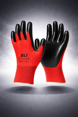 Nitril İş Güvenlik Eldiveni Kırmızı Xl 10 Çift - Paket