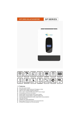 Uretech 2.2 Kva 1.8 Kw 1800 W Tam Sinüs Akıllı 80 A H.v. Mppt 55-450 V İnverter 12 V-220 Vac 1 Kva 1 Kw İnvertör