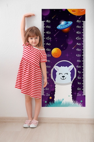 Lama Uzayda Temalı Dekoratif Çocuk Boy Ölçer Sticker Duvar Cetveli Takip Çizelgesi Mor